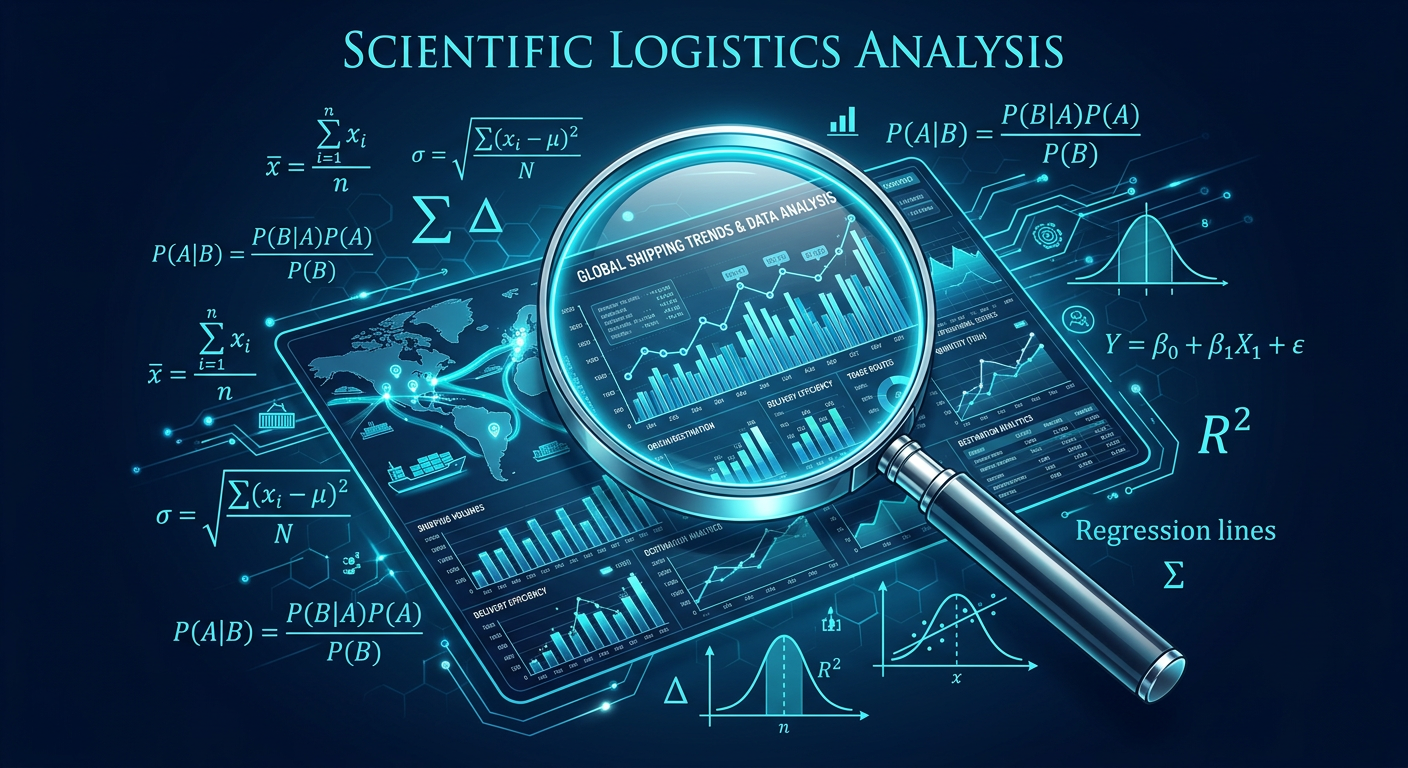 Data charts and shipping route maps